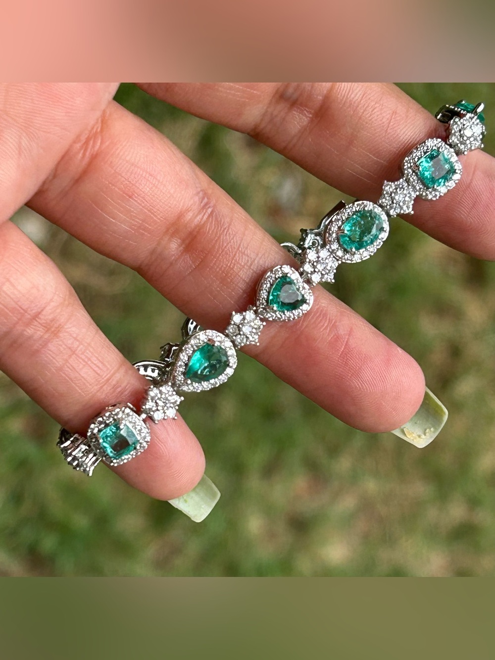 NWOT Emerald Green Halo Tennis Bracelet - Women Jewelry